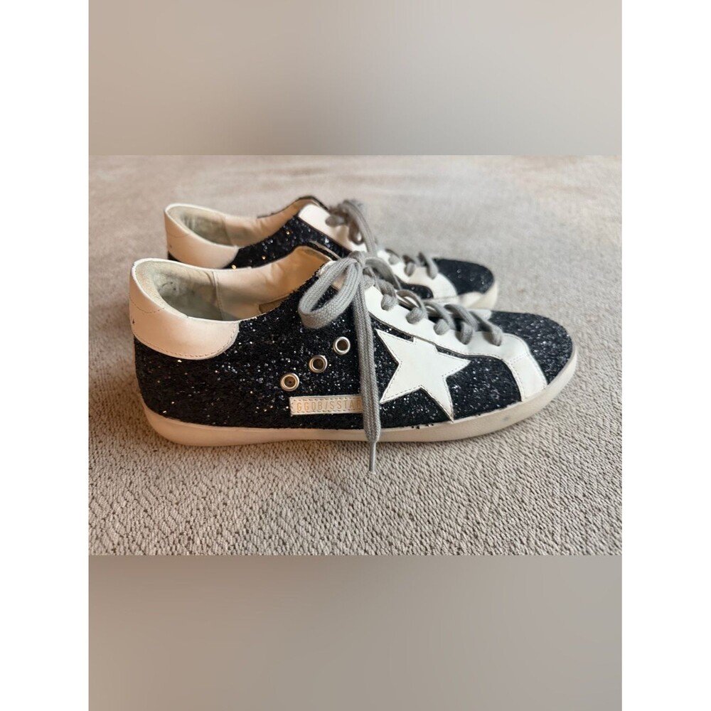 Golden Goose Superstar Black Glitter White Star Sneakers EU 42